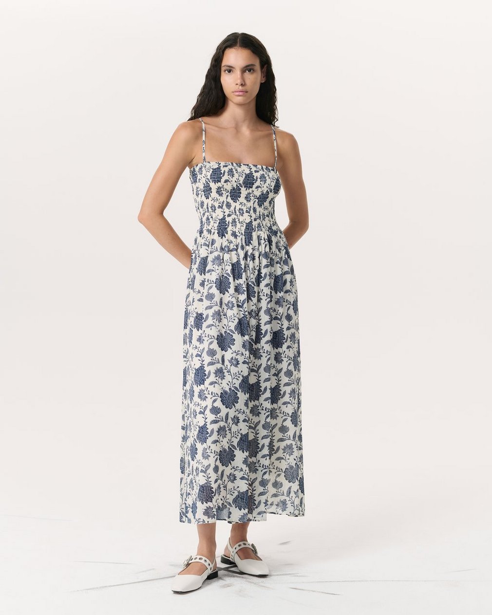Hallie Floral Cotton-Silk Maxi Dress Cream Floral
