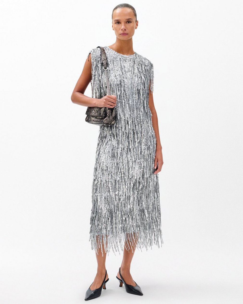 Billie Sequined Tassel Midi Skirt Gunmetal - Image 3
