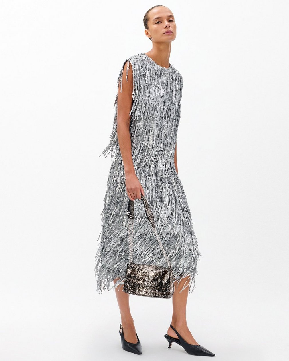 Billie Sequined Tassel Midi Skirt Gunmetal - Image 4