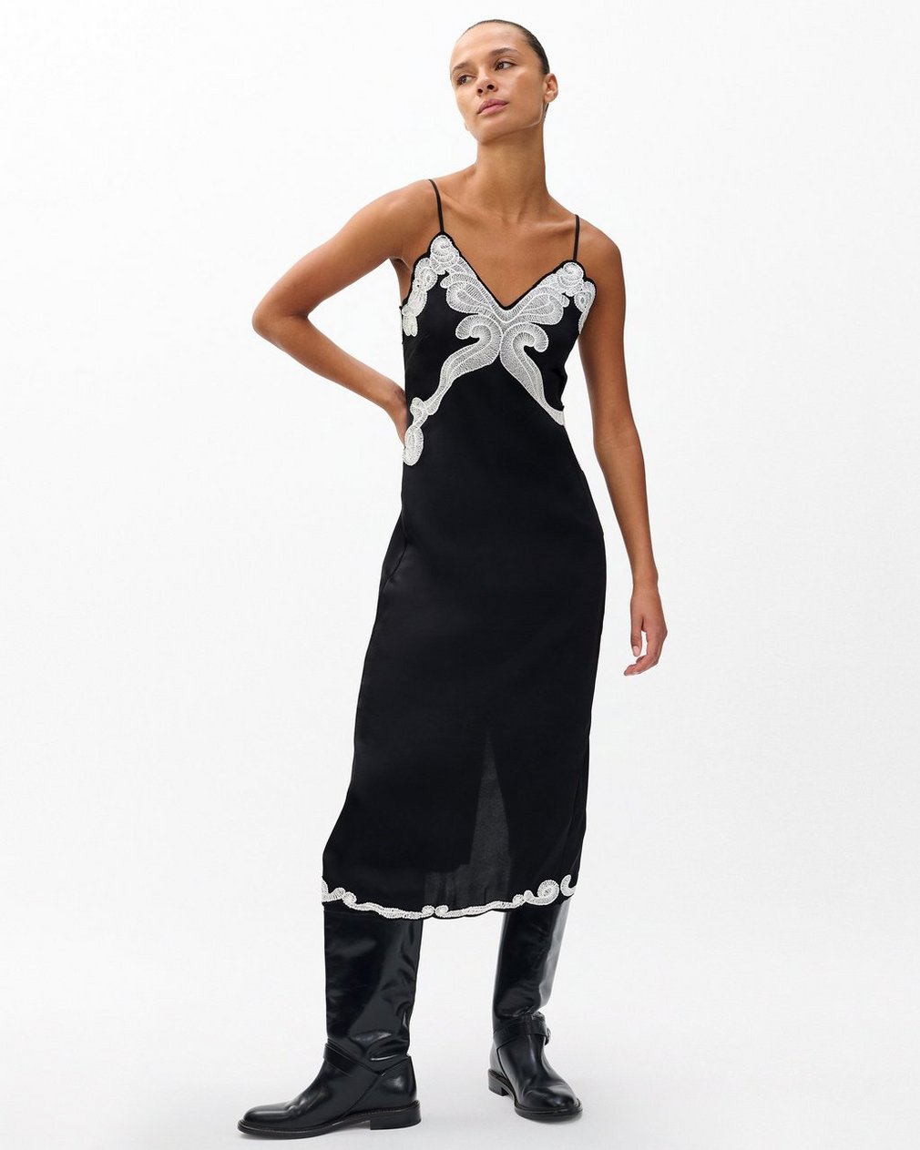 Ann Embroidered Slip Dress Black - Image 3