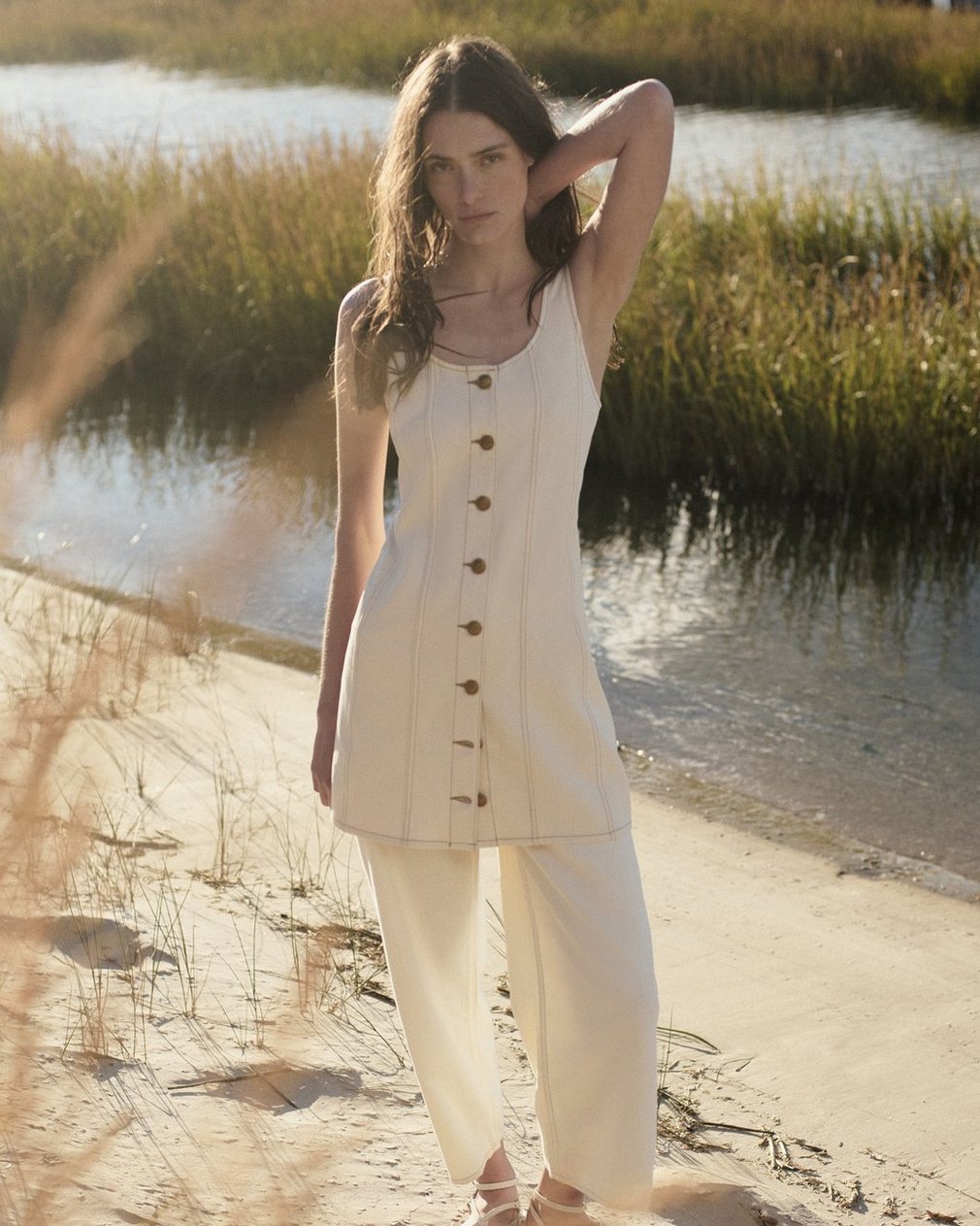Laney Denim Dress Ecru - Image 7
