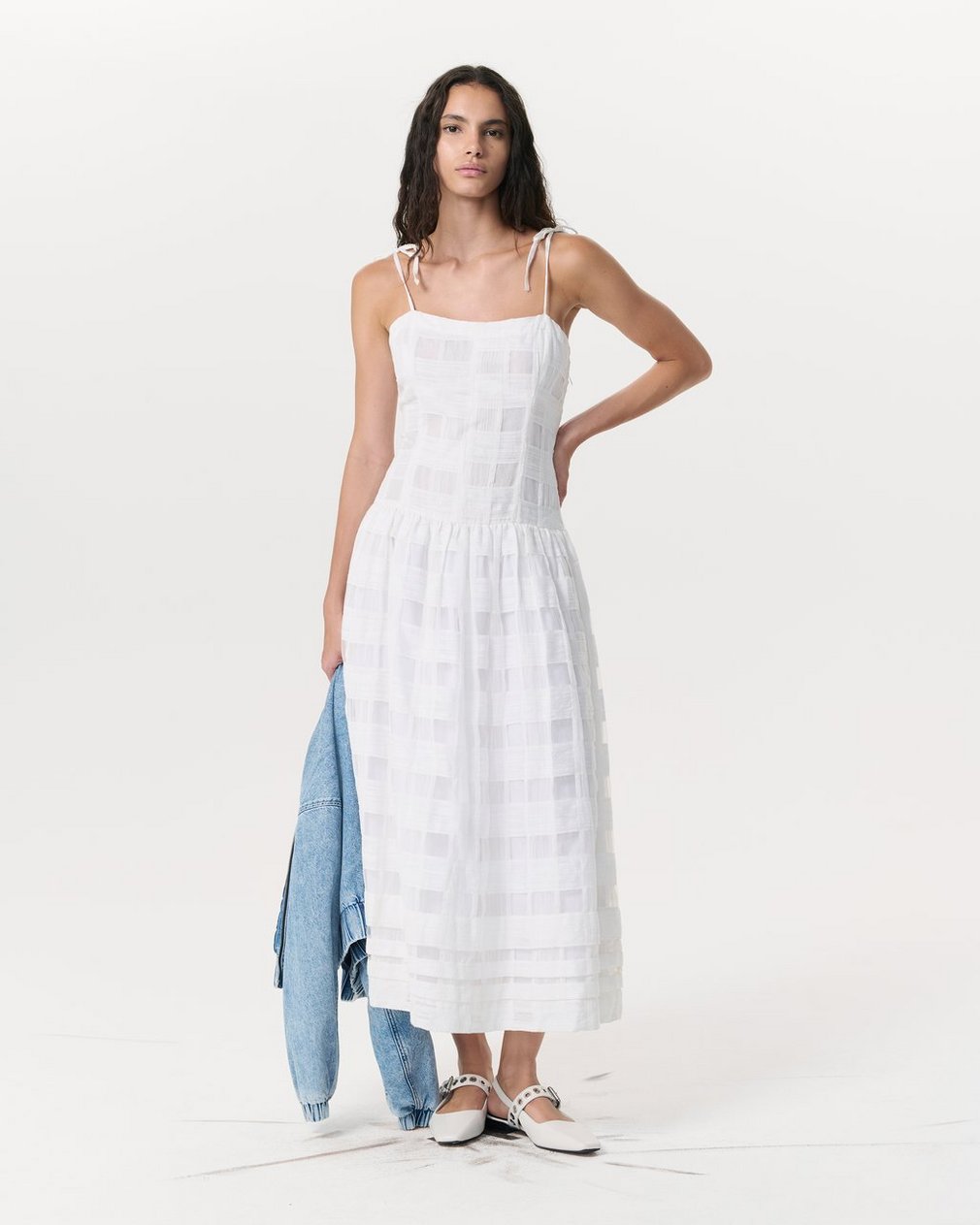 Presley Plaid Cotton-Blend Midi Dress White - Image 4