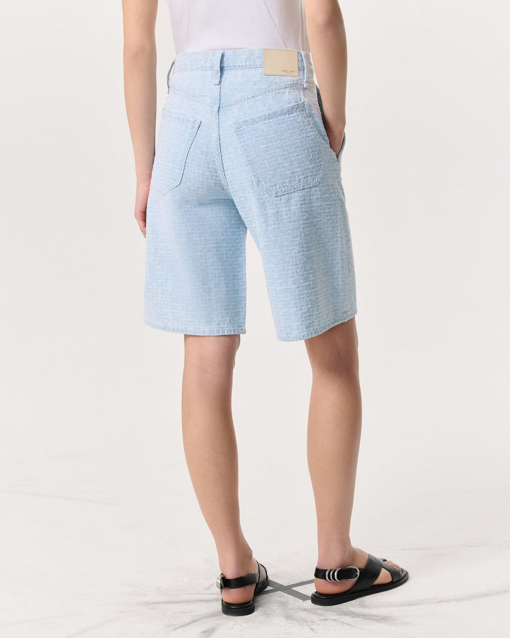 Tailored McKenna Textured Denim Shorts Sky Blue Tweed - Image 5