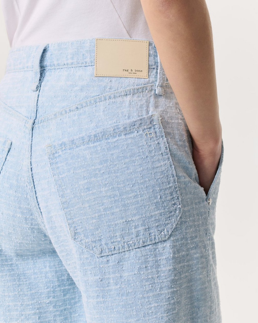 Tailored McKenna Textured Denim Shorts Sky Blue Tweed - Image 6