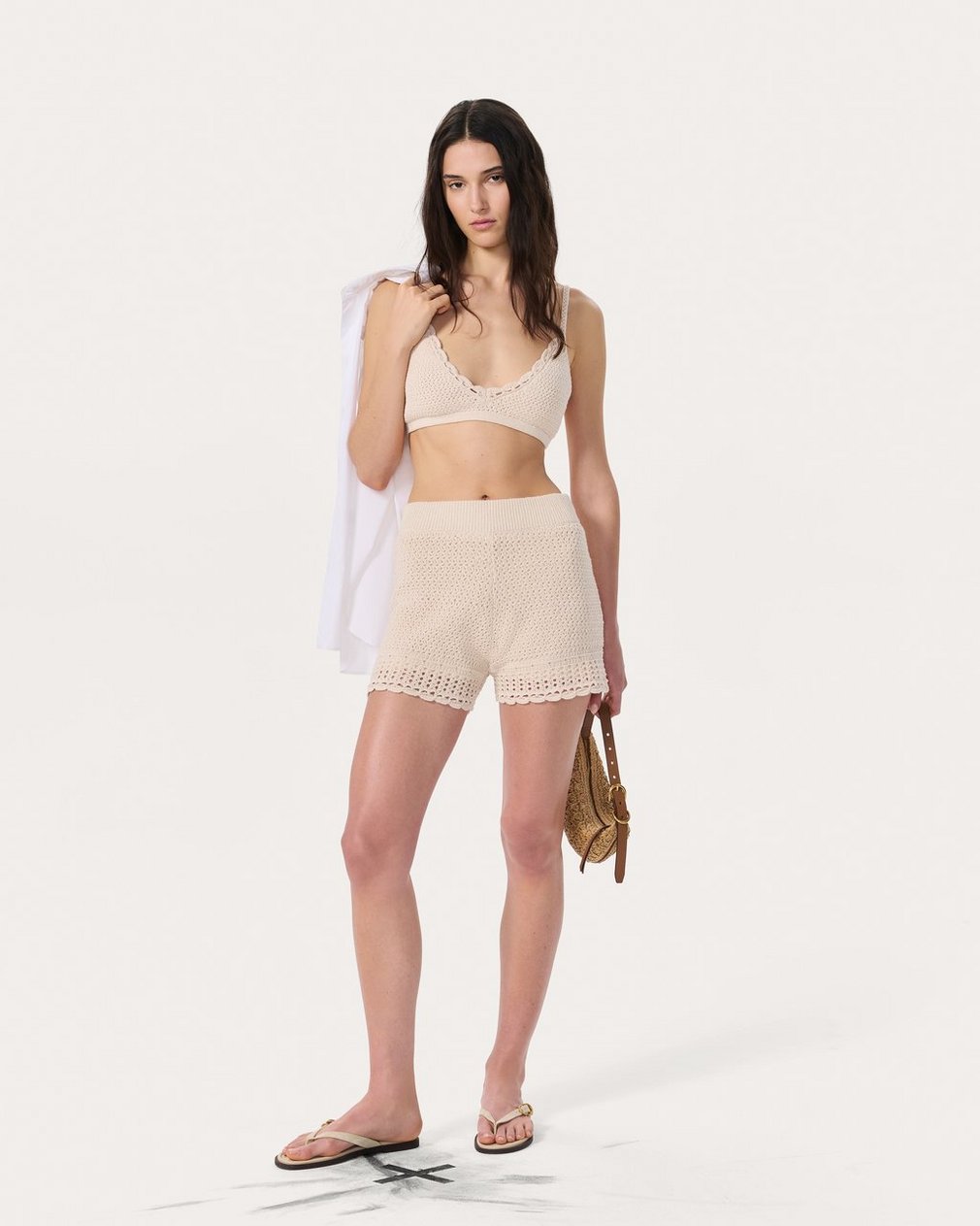 Khloe Open-Knit Shorts Ivory