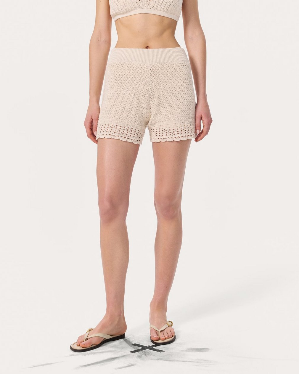 Khloe Open-Knit Shorts Ivory - Image 3