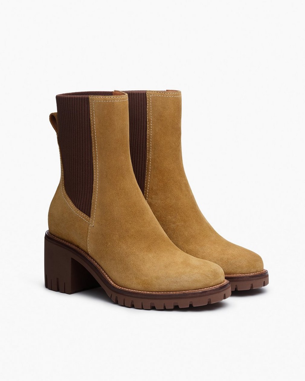 Corey Heeled Suede Chelsea Boots Caramel Suede - Image 3