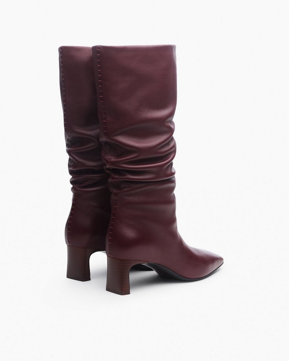 Astor Leather Slouch Boots Bordeaux - Image 5