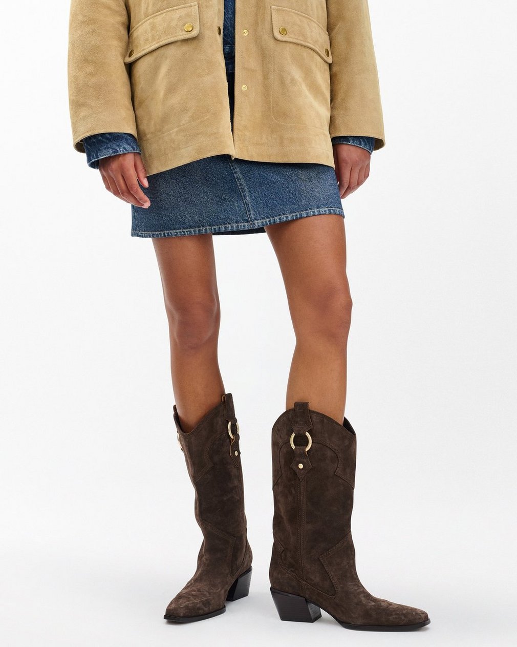 Joni Suede Cowboy Boots Dark Espresso Suede - Image 2