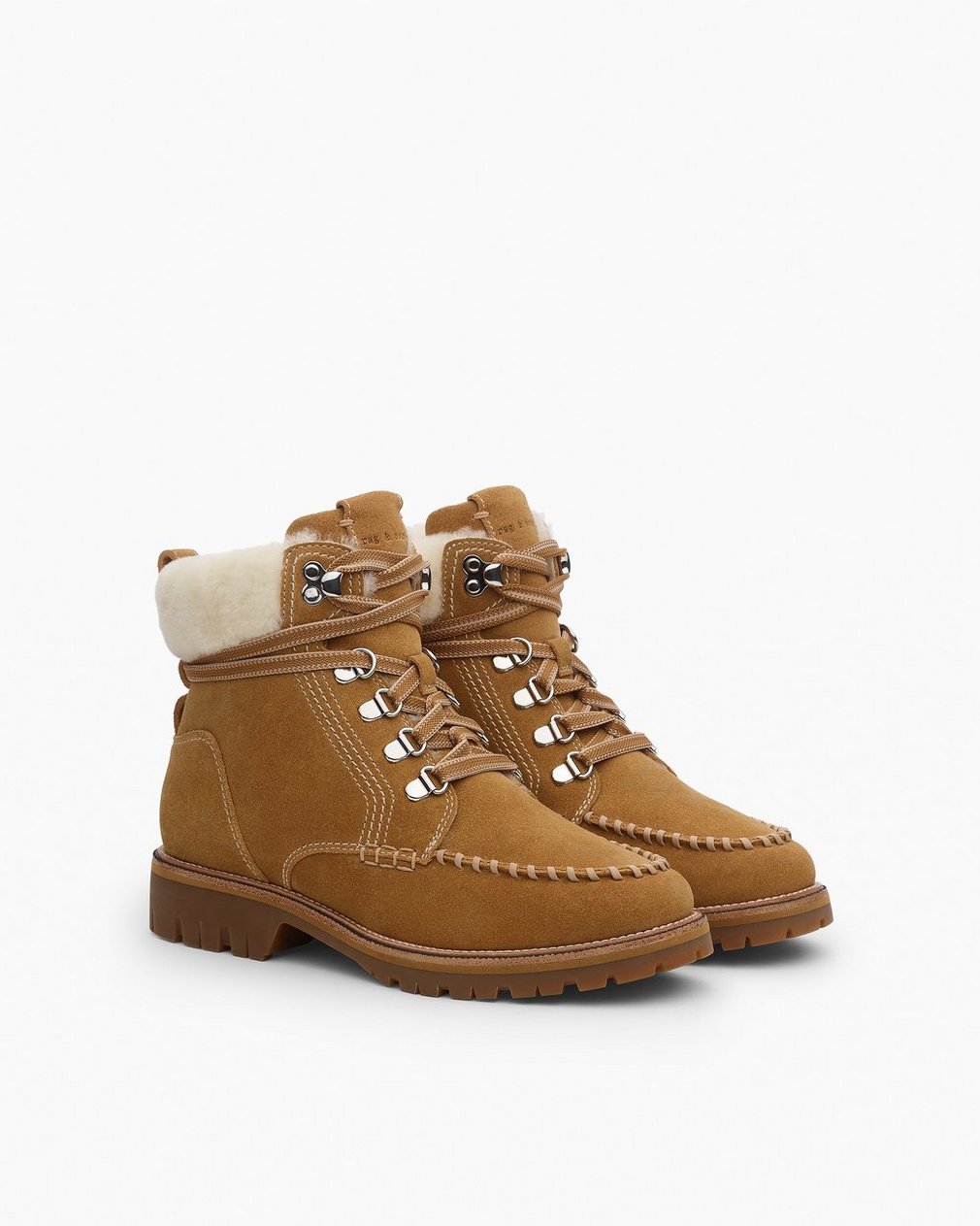 Cameron Suede Shearling Hiking Boots Caramel Suede Shearling - Image 4