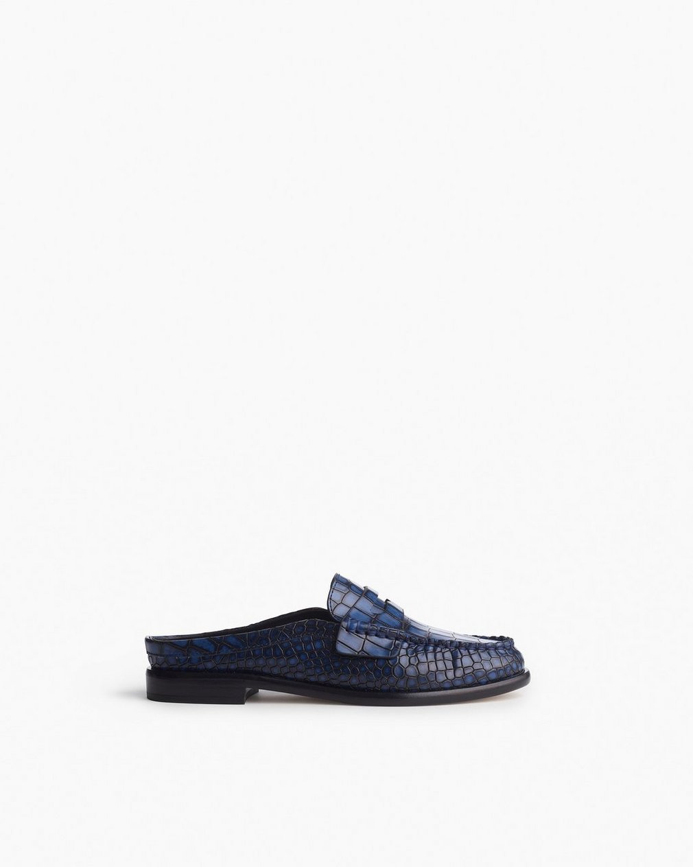 Carter Embossed Leather Mules Indigo Croc