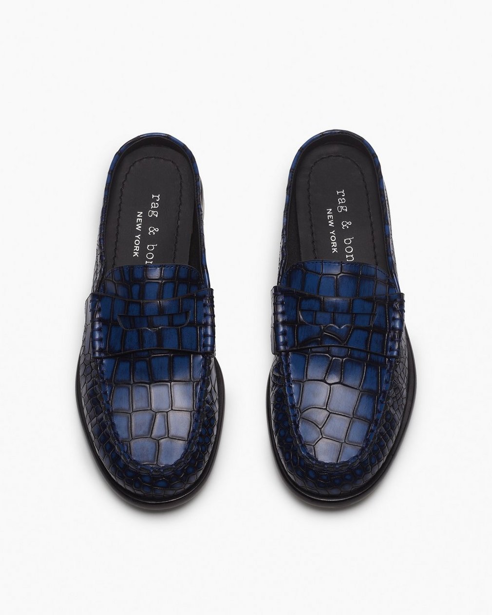 Carter Embossed Leather Mules Indigo Croc - Image 5
