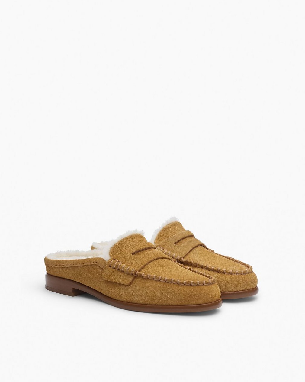 Carter Suede Shearling Mules Caramel Suede Shearling - Image 3
