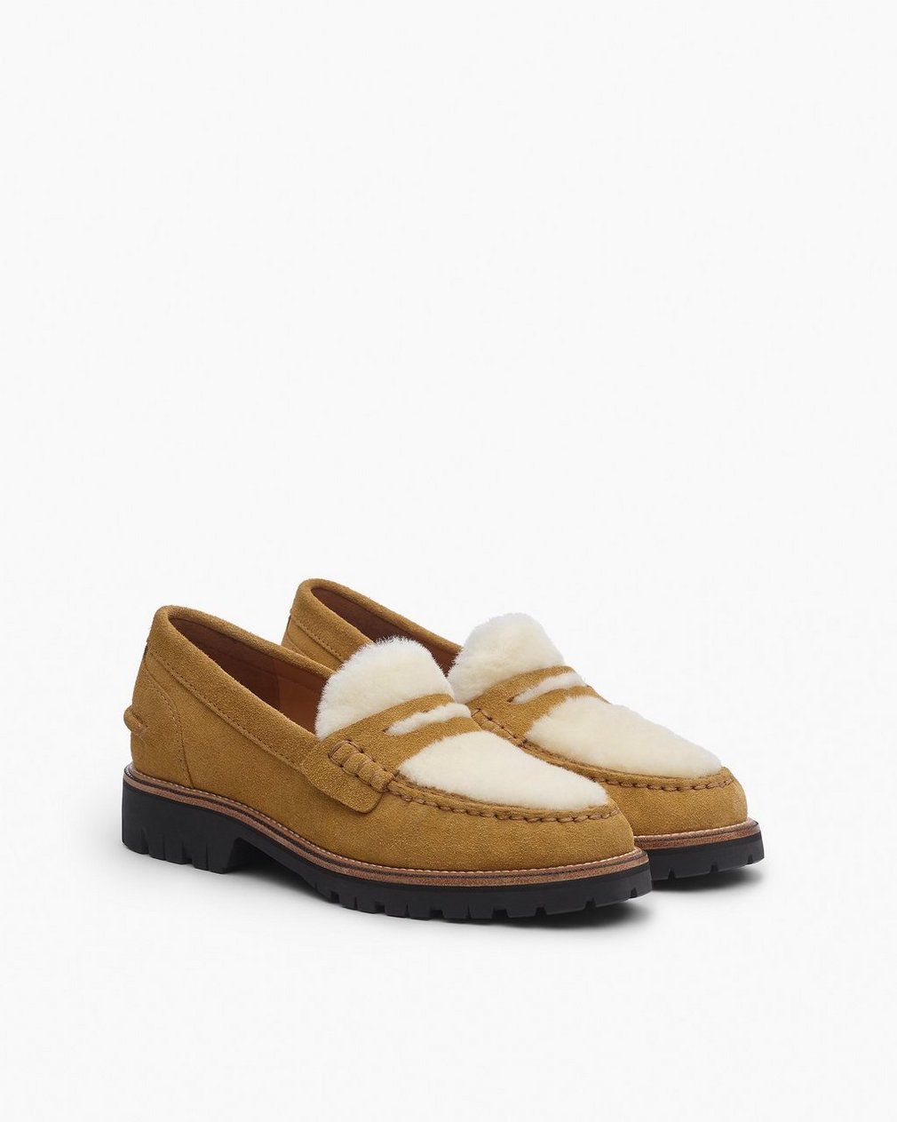 Corey Suede Shearling Loafers Caramel Suede Shearling - Image 3