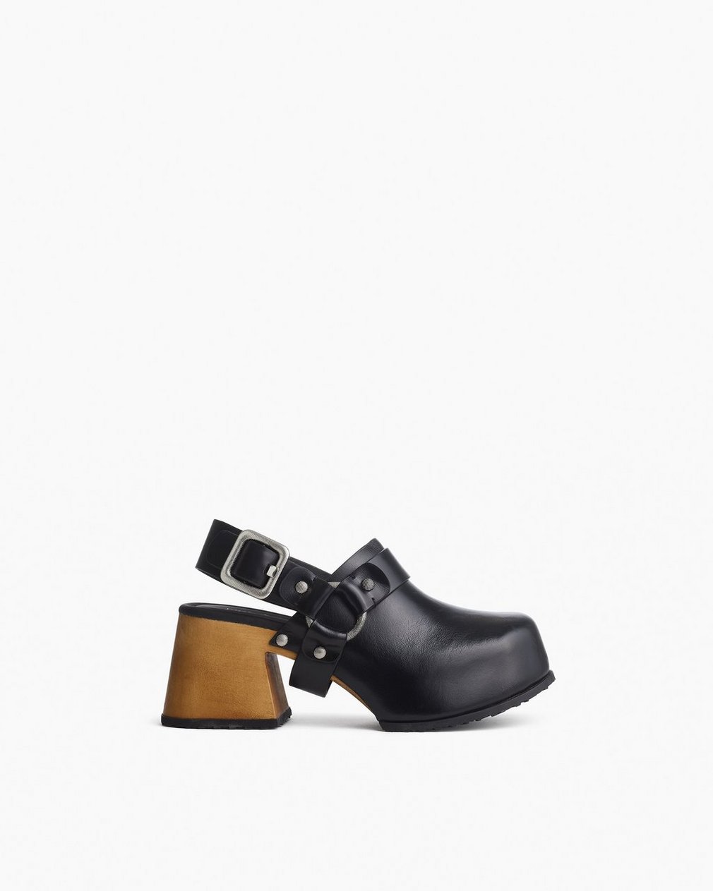 Farrah Leather Harness Clogs Black