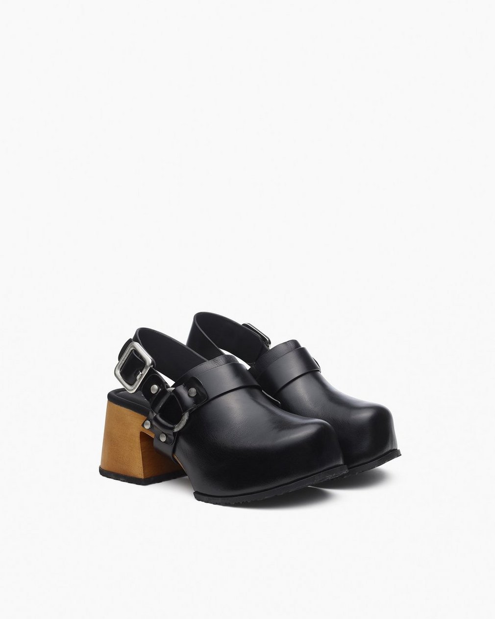 Farrah Leather Harness Clogs Black - Image 3
