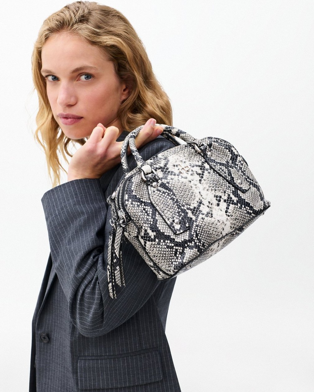Gramercy Small Snakeskin Leather Satchel Natural