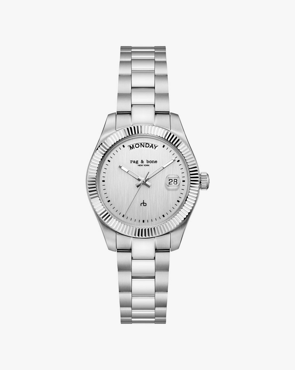 Lex Day Date Bracelet Watch, 34mm Silver