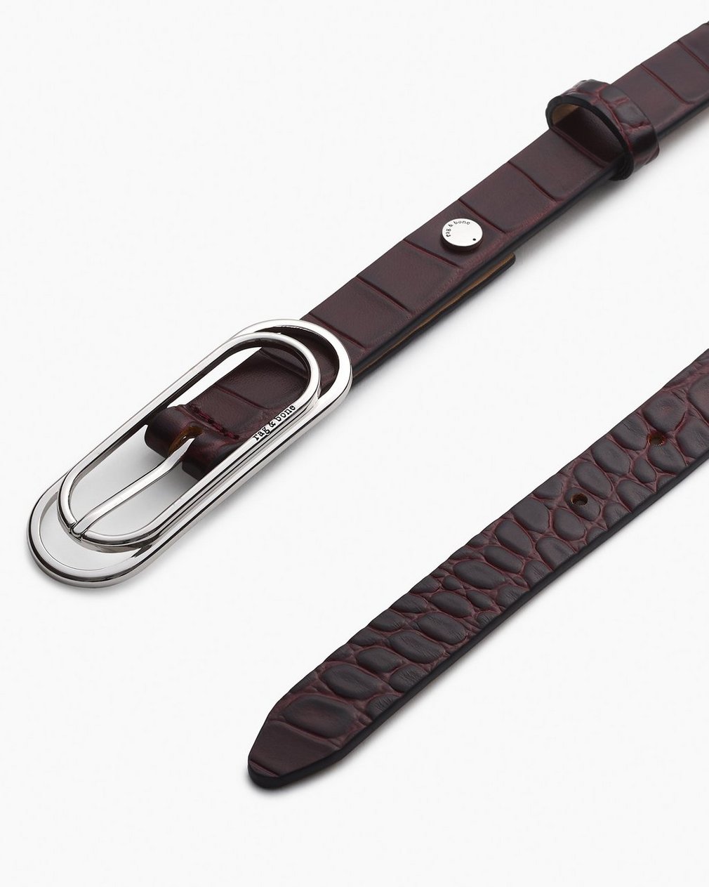 Duo Rounded Rebound Embossed Leather Belt Bordeaux Croc - Image 3