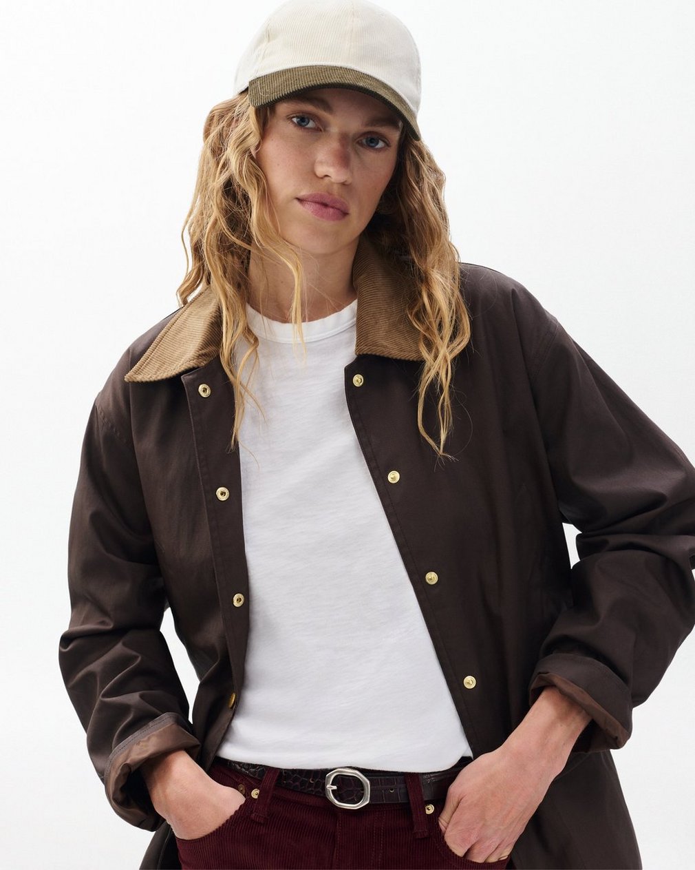 Harlow Corduroy Baseball Cap Ecru Olive Corduroy - Image 2