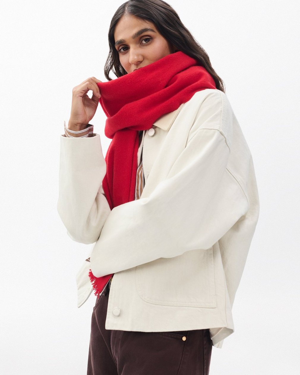 Mila Textured Italian Cashmere Scarf Fiery Red