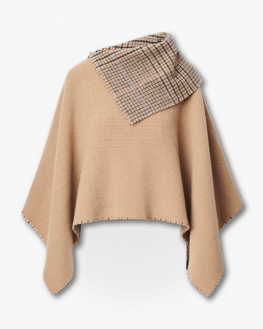 Wendy Reversible Cowl Poncho Camel Plaid - Image 2