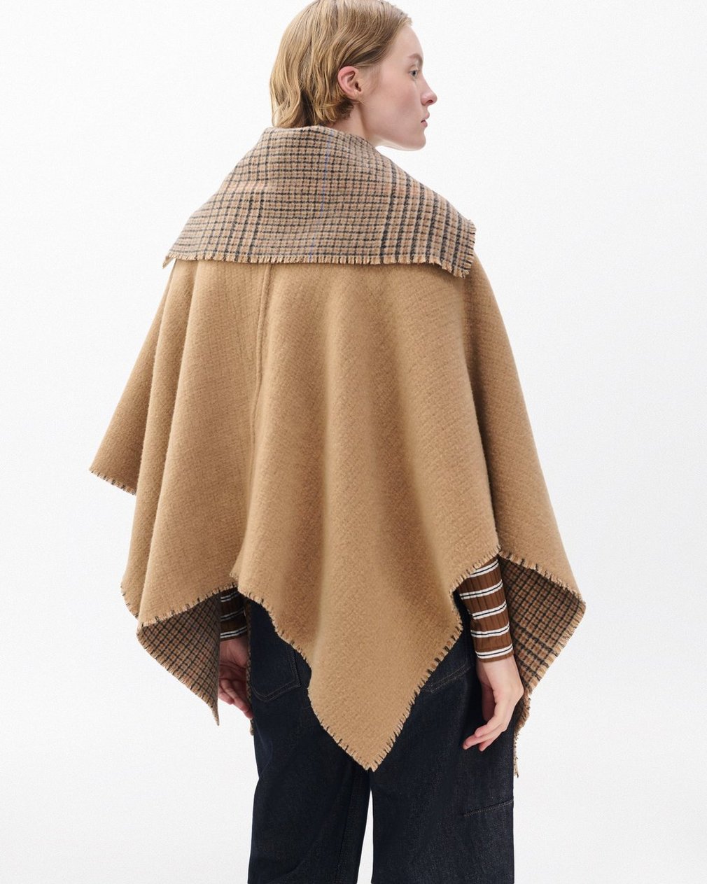 Wendy Reversible Cowl Poncho Camel Plaid - Image 5