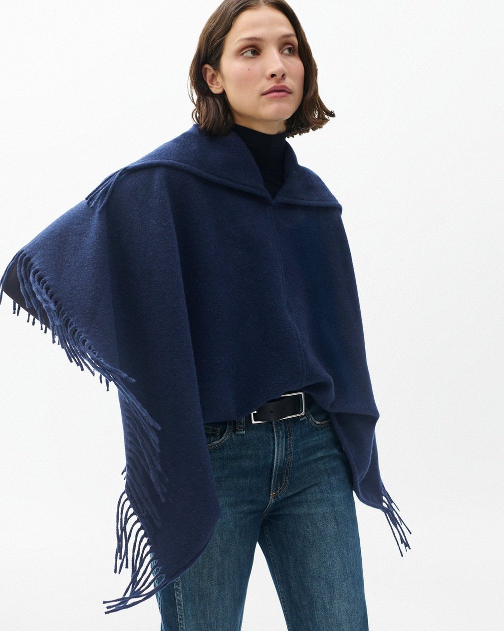 Darcey Italian Wool Cowl Poncho Navy