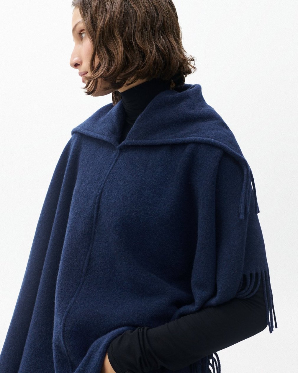 Darcey Italian Wool Cowl Poncho Navy - Image 4