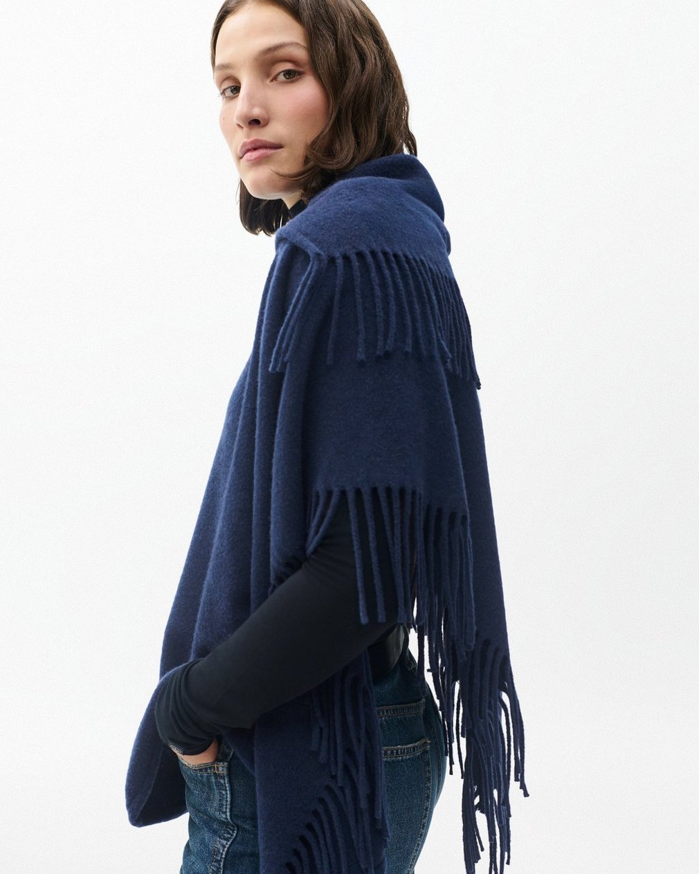 Darcey Italian Wool Cowl Poncho Navy - Image 5
