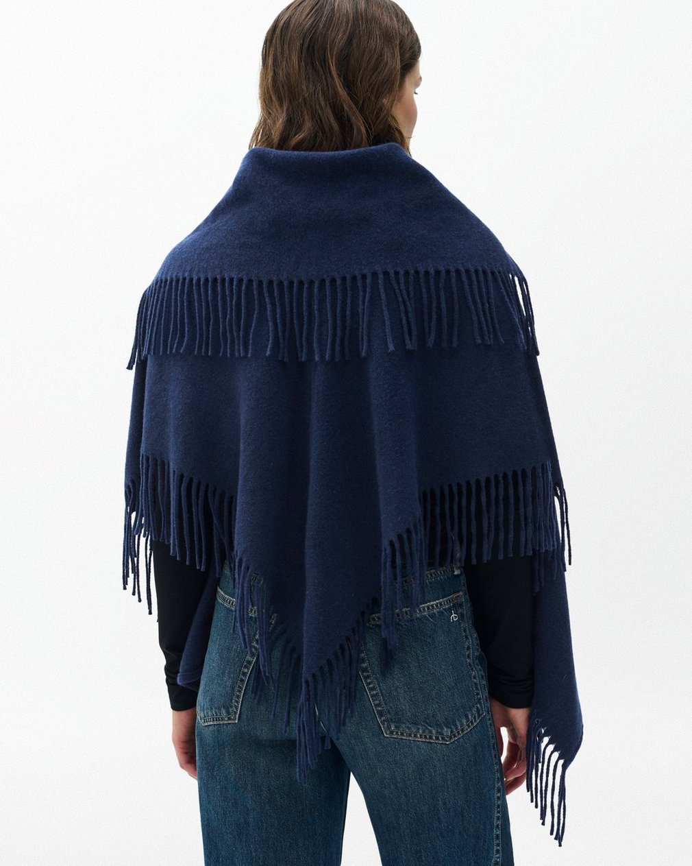 Darcey Italian Wool Cowl Poncho Navy - Image 6