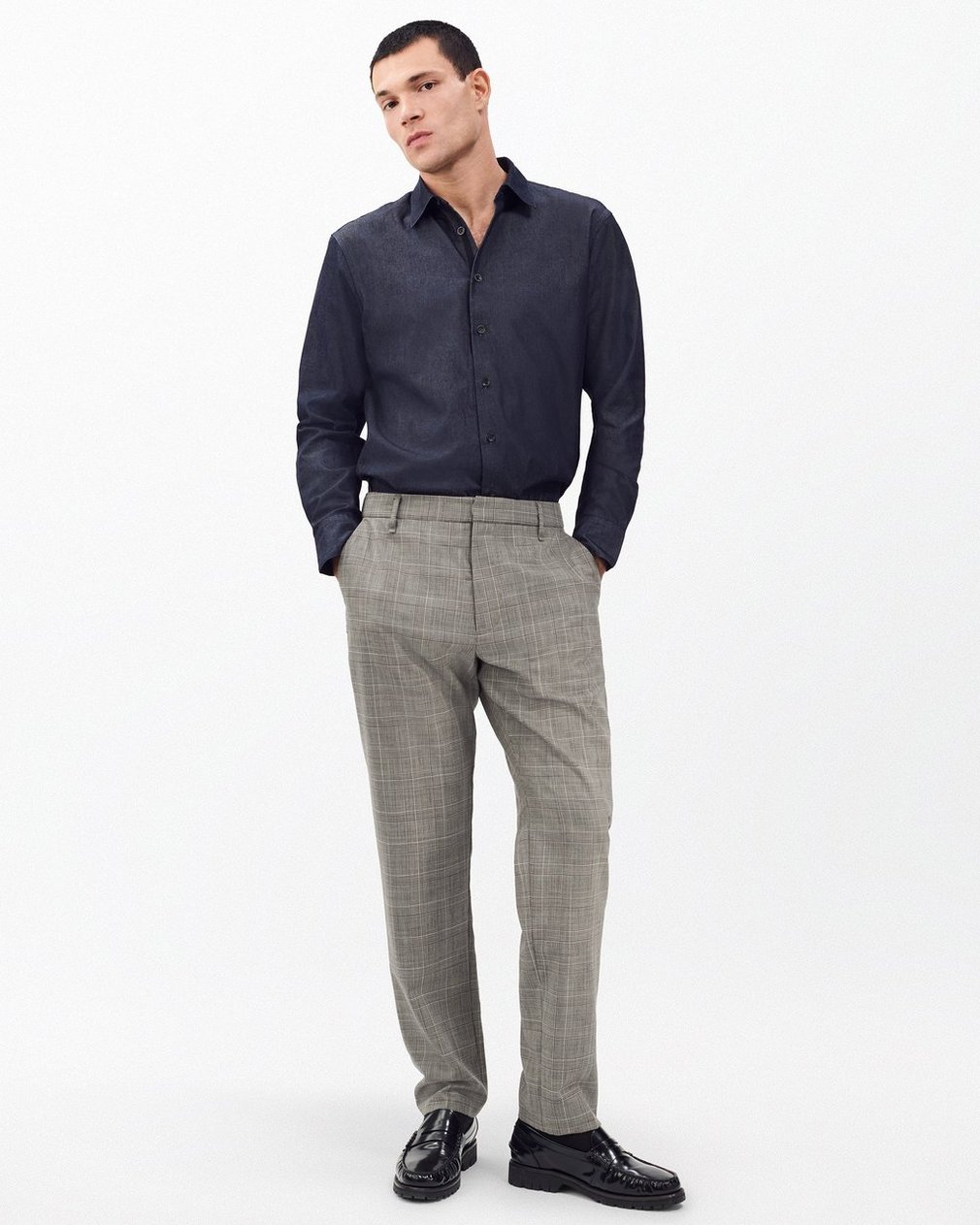 Evan Italian Plaid Wool Trousers Grey Check