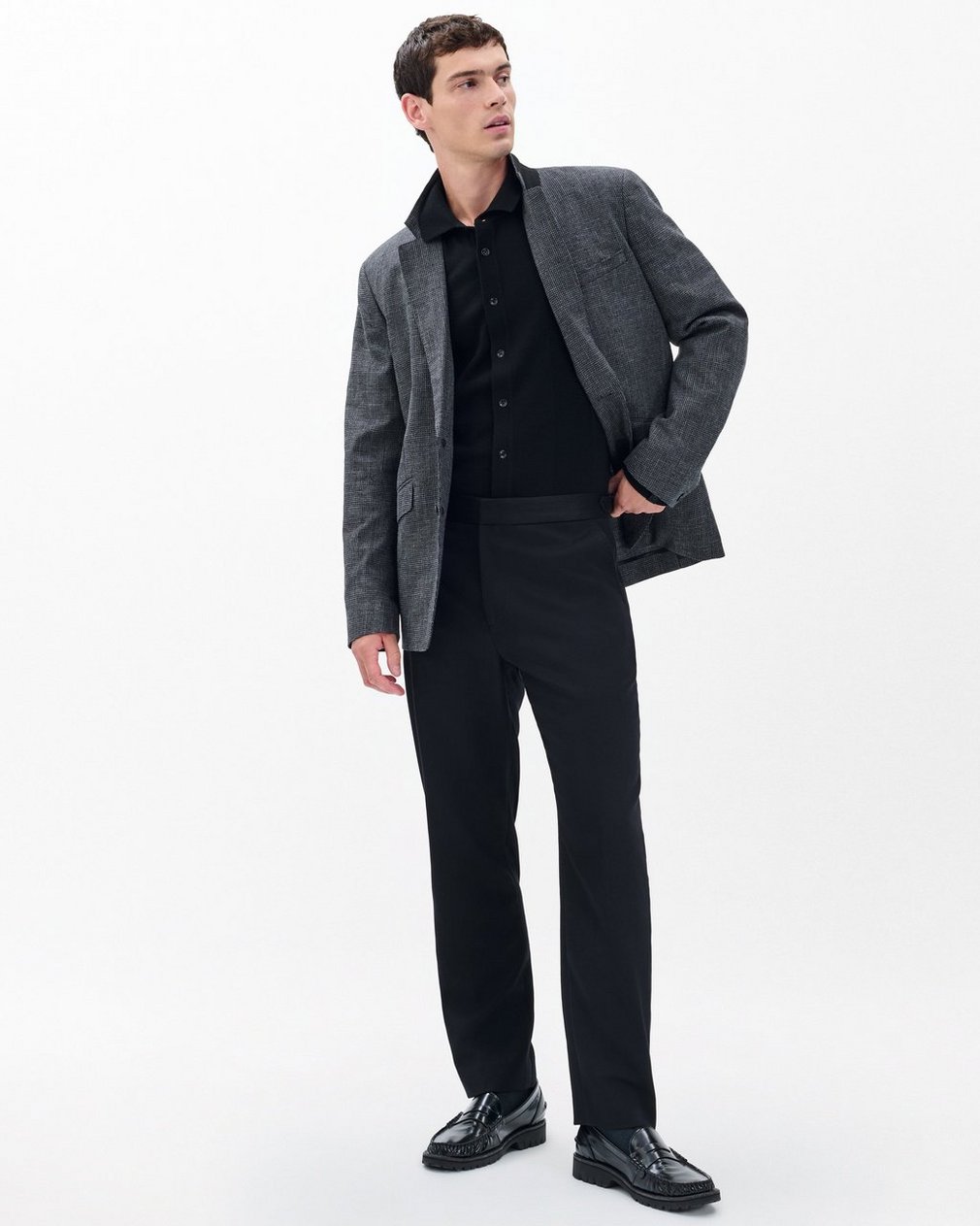 Evan British Wool Tuxedo Trousers Black