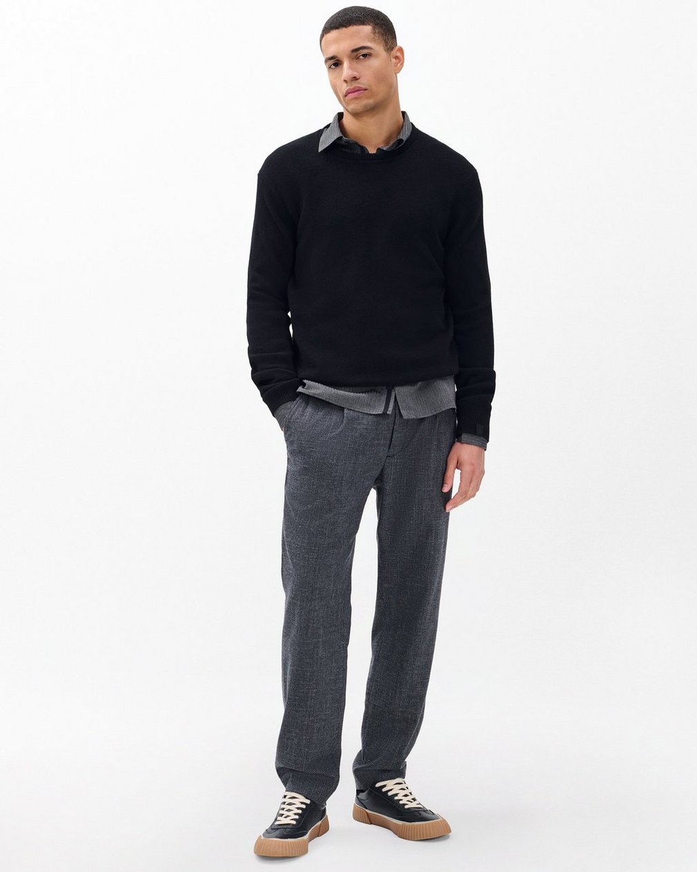 Evan Pleated Italian Houndstooth Trousers Black/Grey