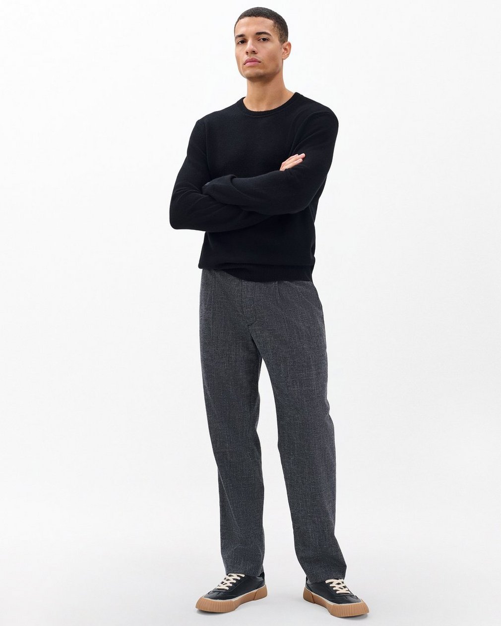 Evan Pleated Italian Houndstooth Trousers Black/Grey - Image 3