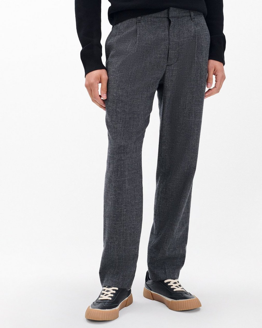 Evan Pleated Italian Houndstooth Trousers Black/Grey - Image 4