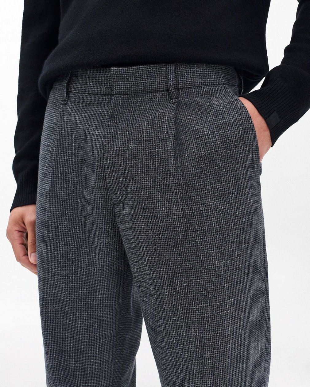 Evan Pleated Italian Houndstooth Trousers Black/Grey - Image 5