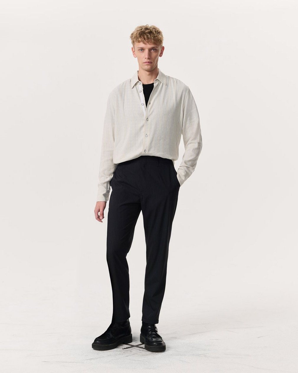 Lennox Pinstripe Italian Wool-Blend Trousers Black
