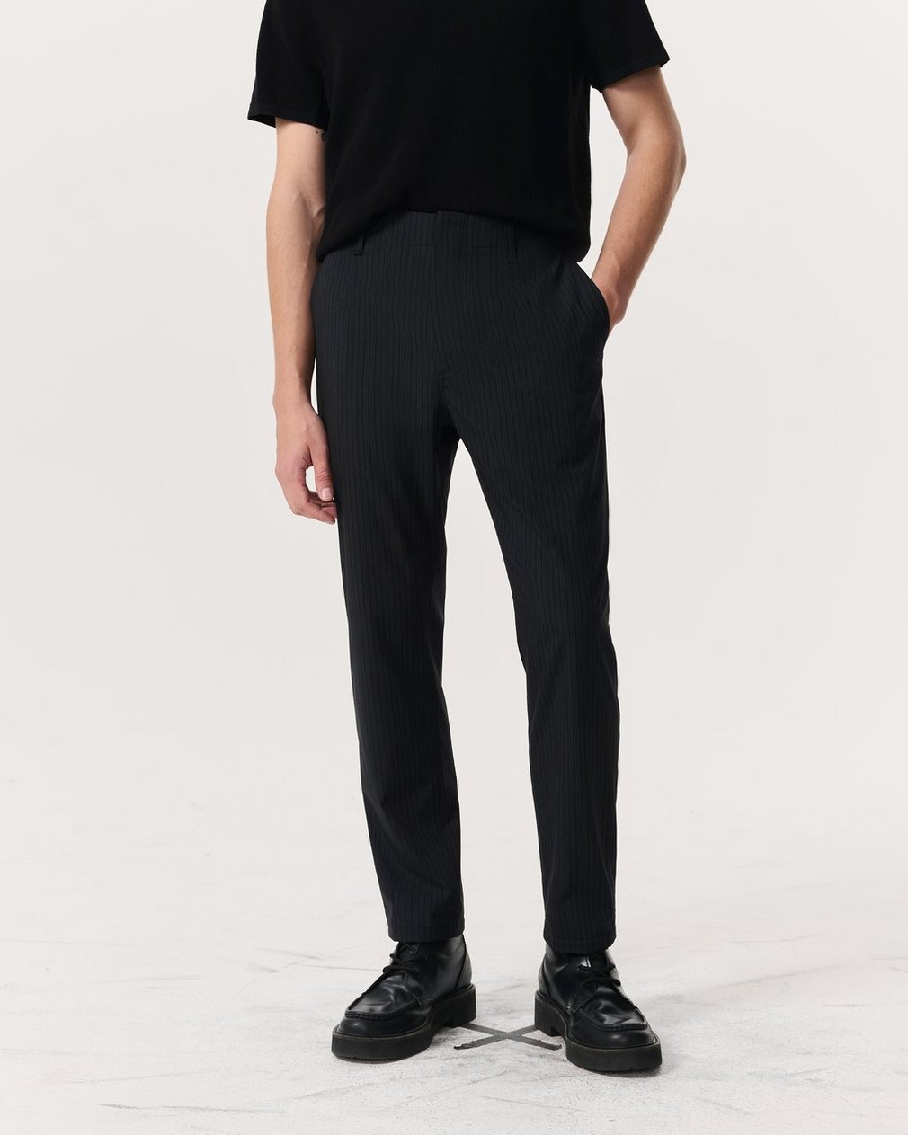 Lennox Pinstripe Italian Wool-Blend Trousers Black - Image 3