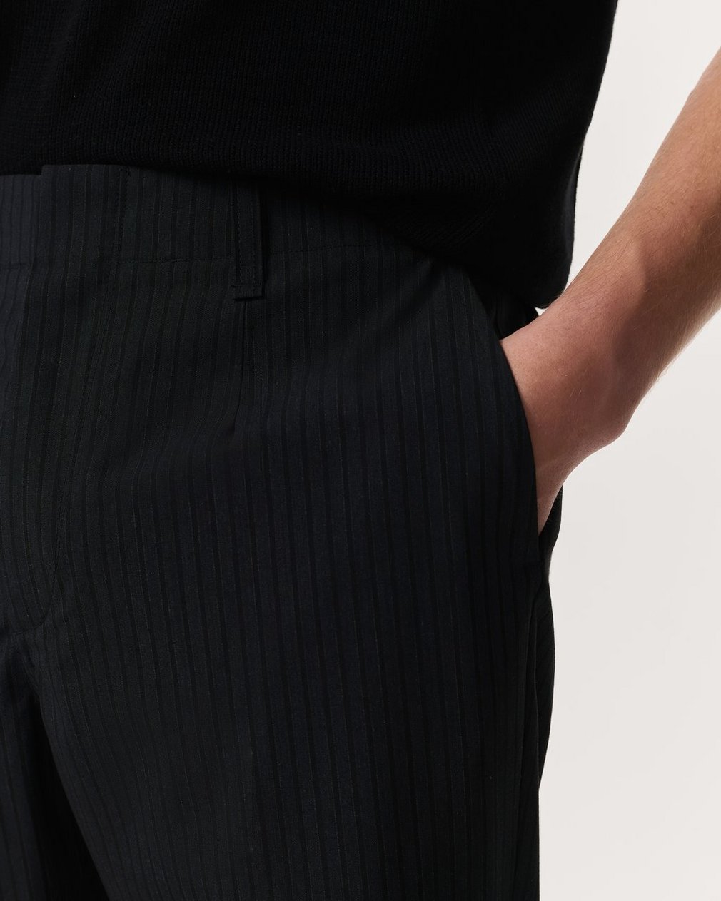 Lennox Pinstripe Italian Wool-Blend Trousers Black - Image 4