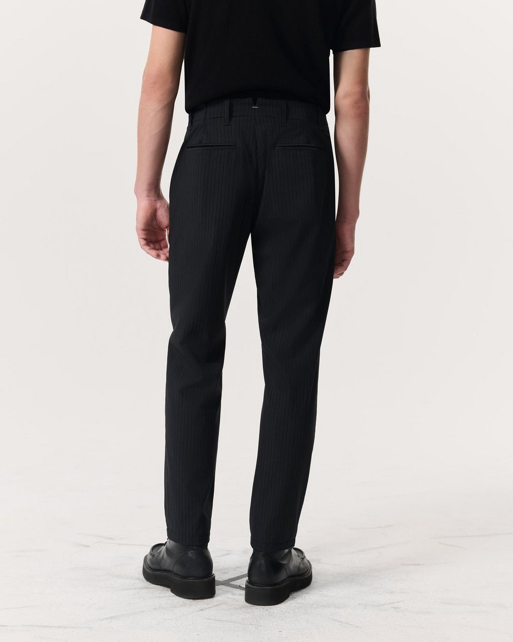Lennox Pinstripe Italian Wool-Blend Trousers Black - Image 5