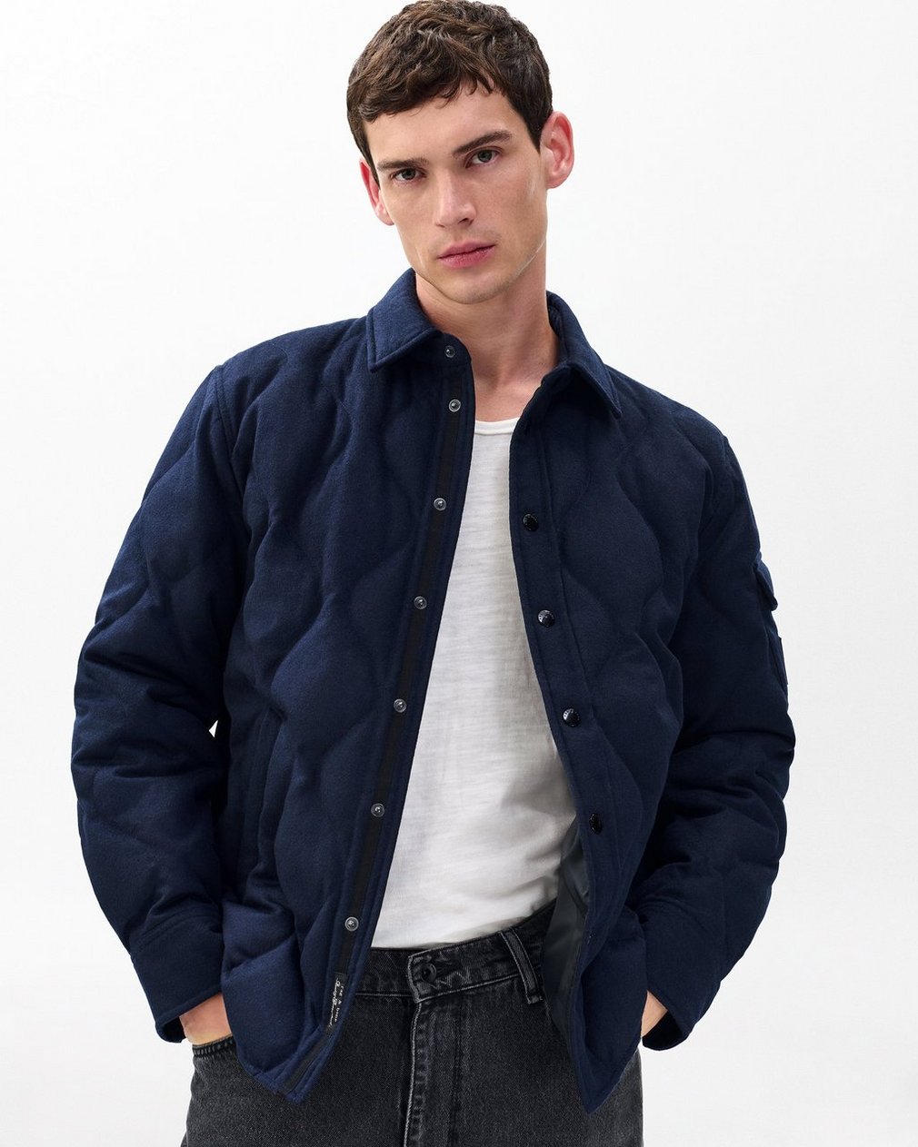 Dane Wool-Cashmere Quilted Shirt Jacket Navy