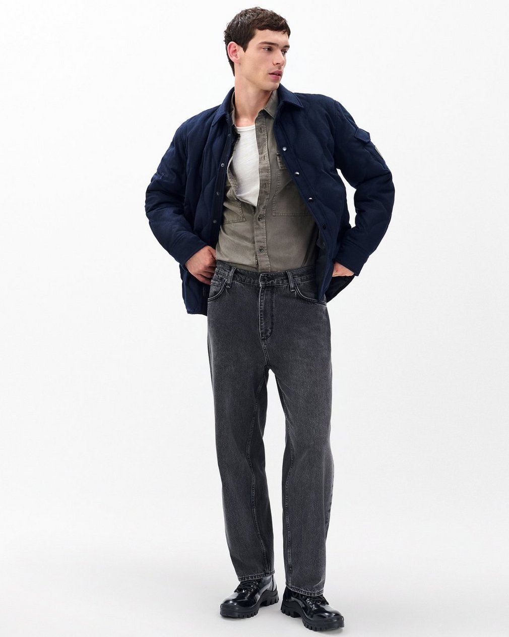 Dane Wool-Cashmere Quilted Shirt Jacket Navy - Image 3