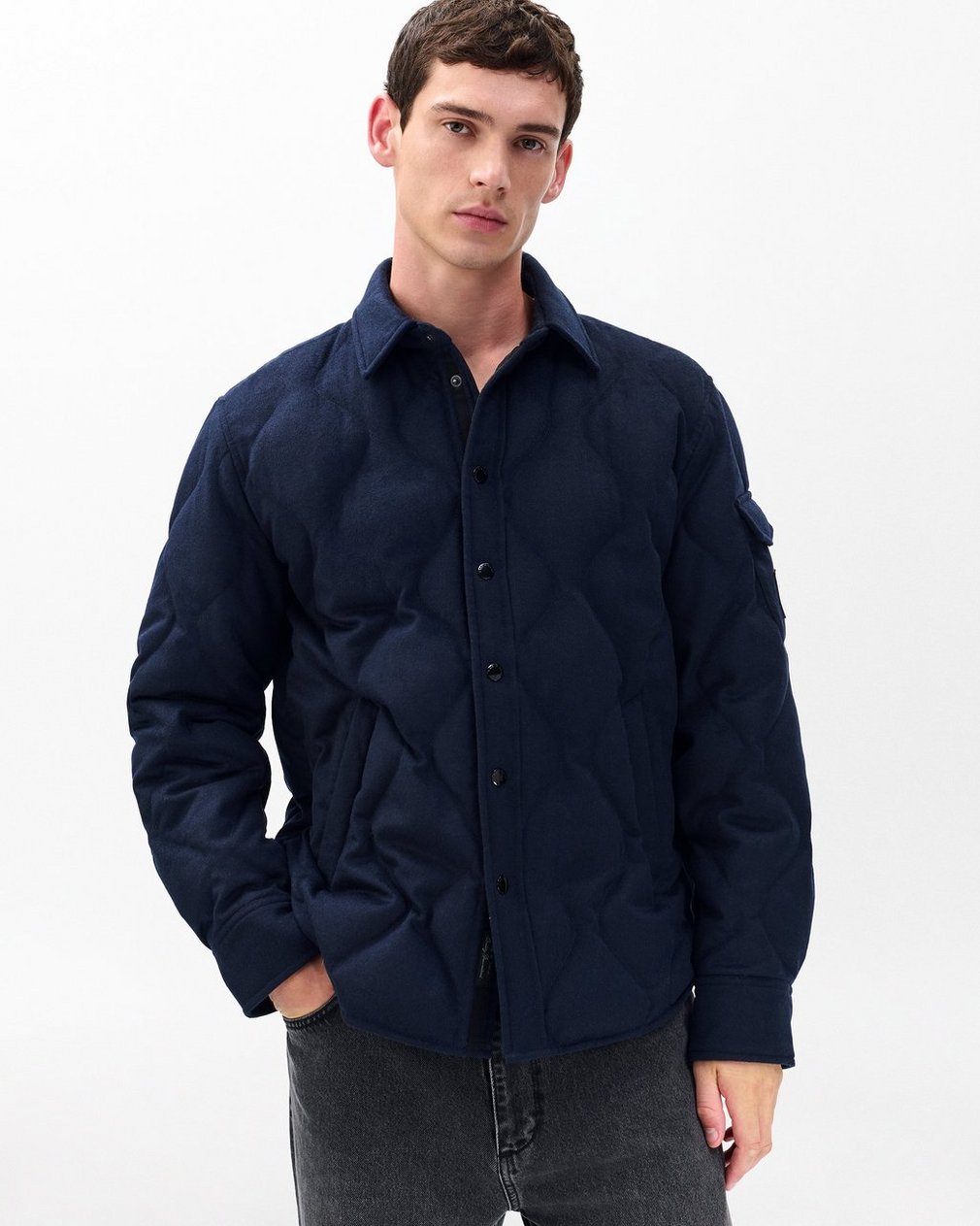 Dane Wool-Cashmere Quilted Shirt Jacket Navy - Image 4