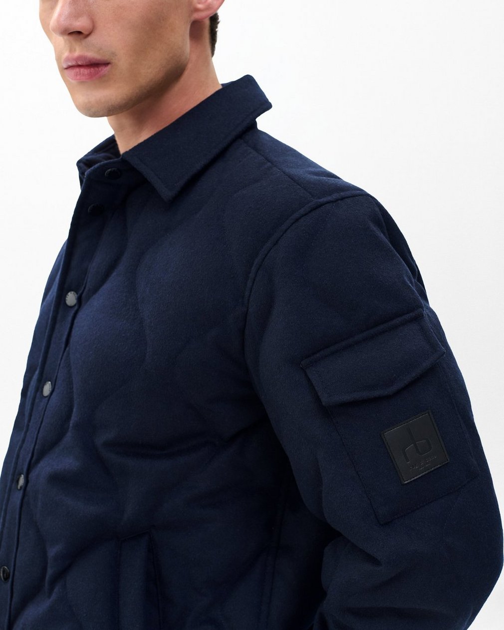 Dane Wool-Cashmere Quilted Shirt Jacket Navy - Image 5