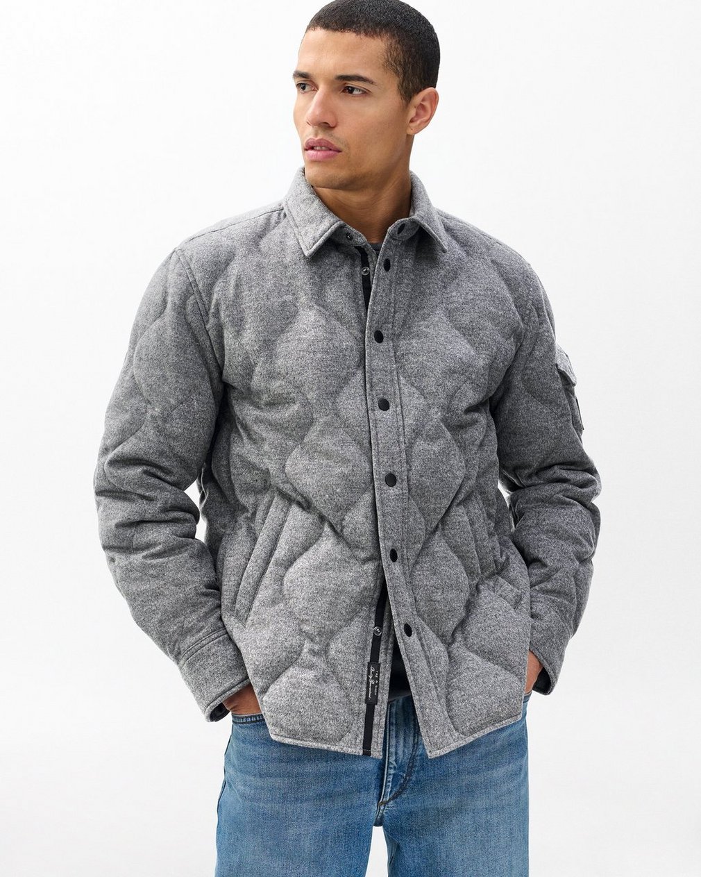 Dane Wool-Cashmere Quilted Shirt Jacket Heather Grey