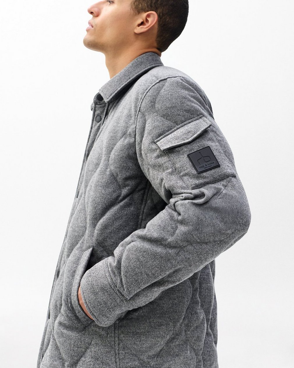Dane Wool-Cashmere Quilted Shirt Jacket Heather Grey - Image 5