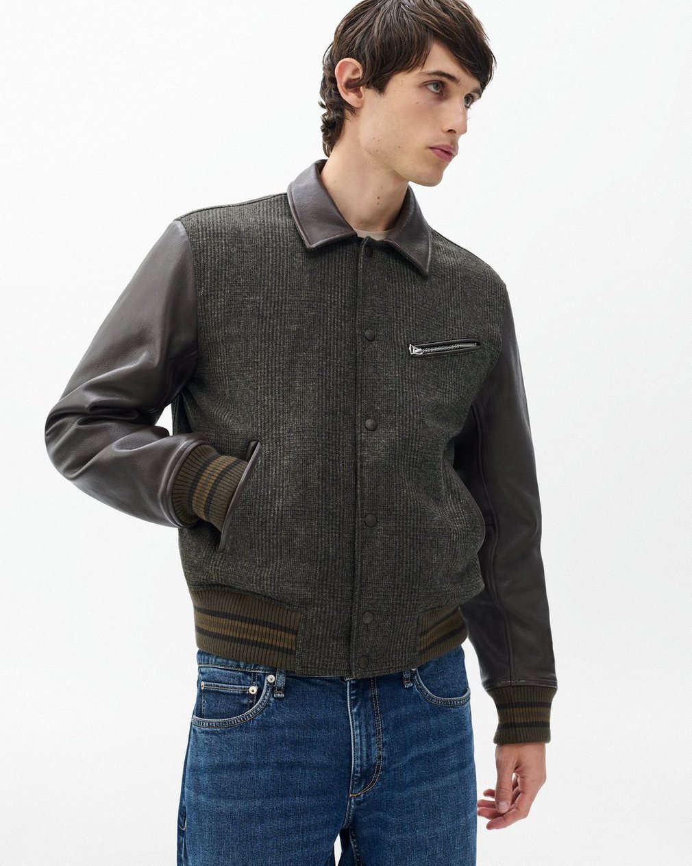 Jeremy British Wool Varsity Jacket Brown