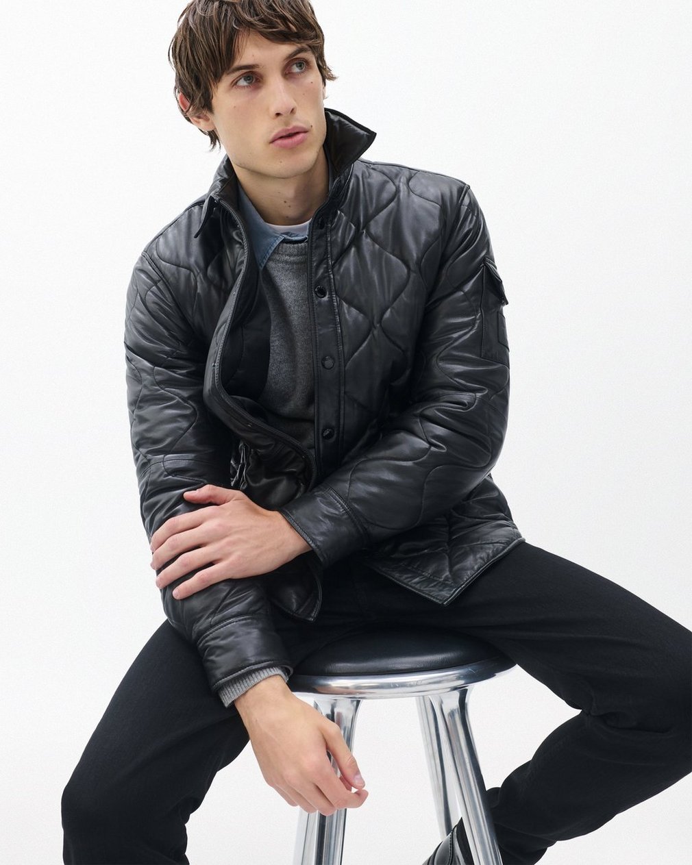 Dane Leather Quilted Shirt Jacket Black