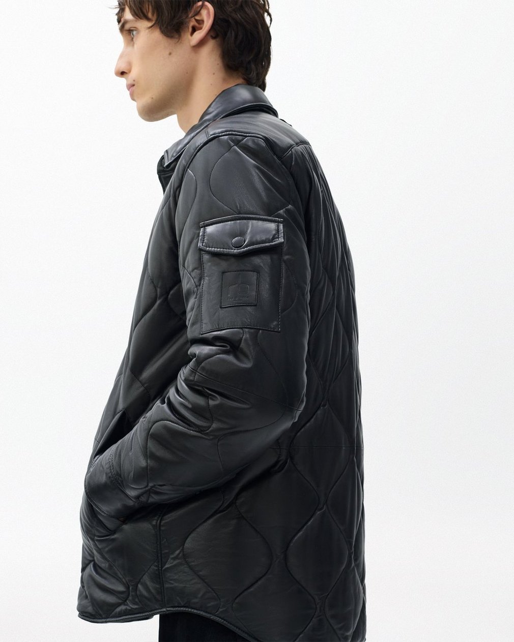 Dane Leather Quilted Shirt Jacket Black - Image 5